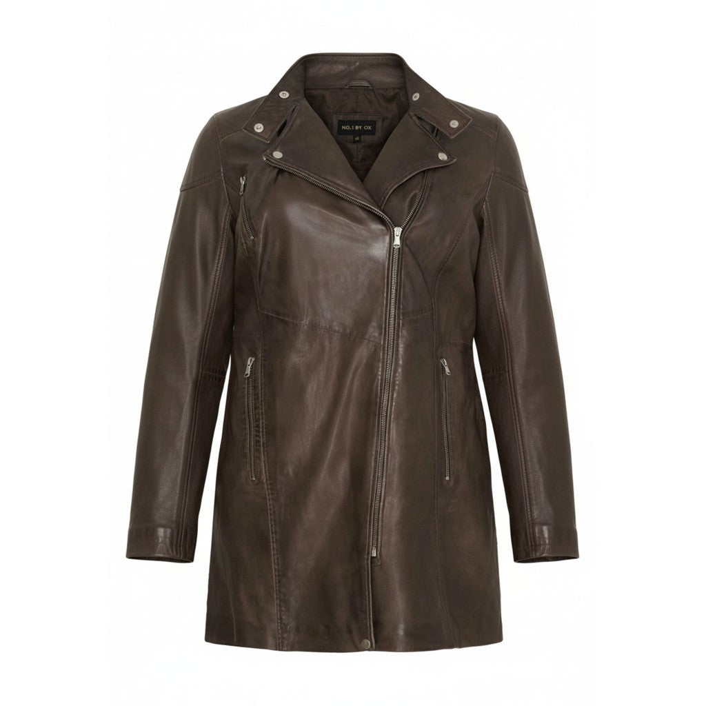 NO. 1 BY OX Lang bikerjakke (Str. 38-48) Frakker Brun