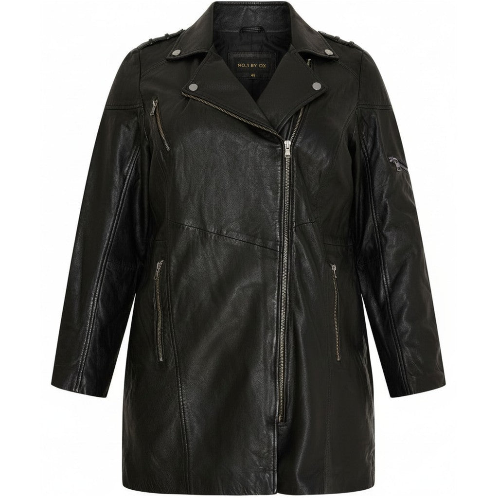 NO. 1 BY OX Lang bikerjakke (Str. 50-56) Frakker Sort