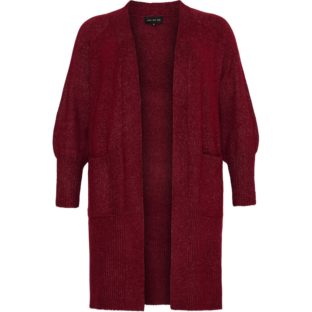 NO. 1 BY OX Lang cardigan med ballonærmer Cardigans Syrah Red
