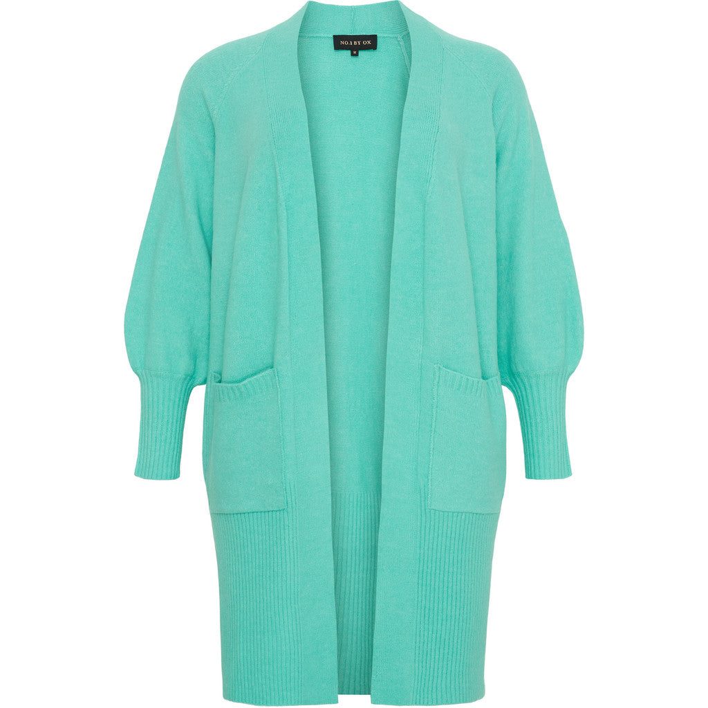 NO. 1 BY OX Lang cardigan med ballonærmer Cardigans Turquoise green