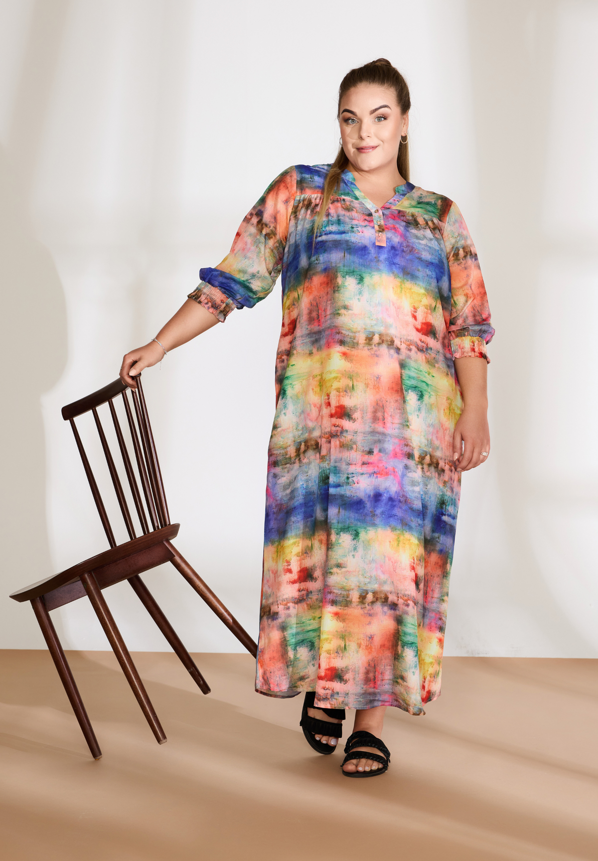 NO. 1 BY OX Lang farverig kjole Kjoler Multicolored print