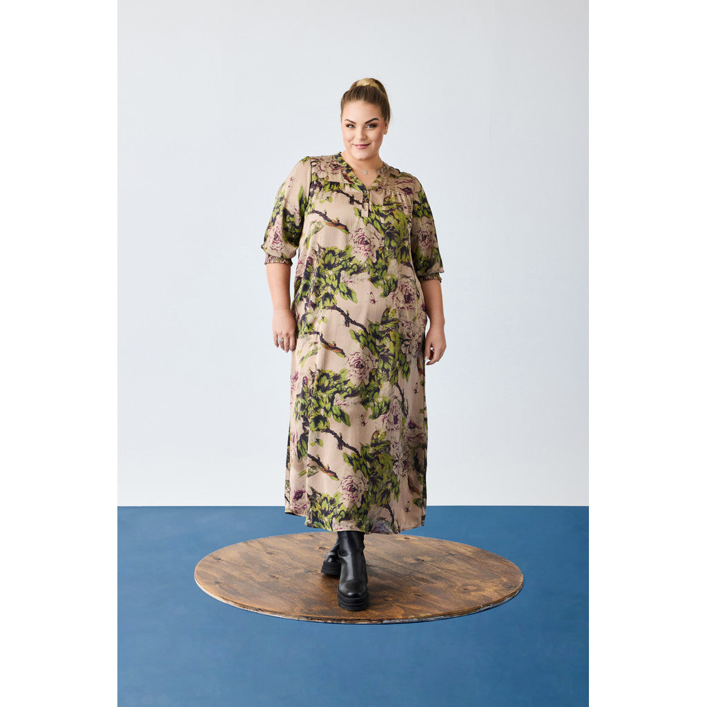 NO. 1 BY OX Lang kjole med lommer Kjoler Sand with Flower bush print