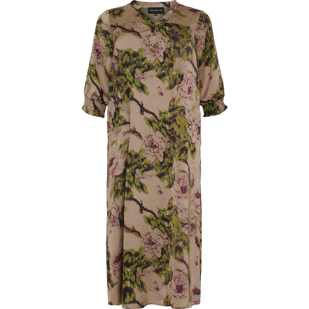 NO. 1 BY OX Lang kjole med lommer Kjoler Sand with Flower bush print
