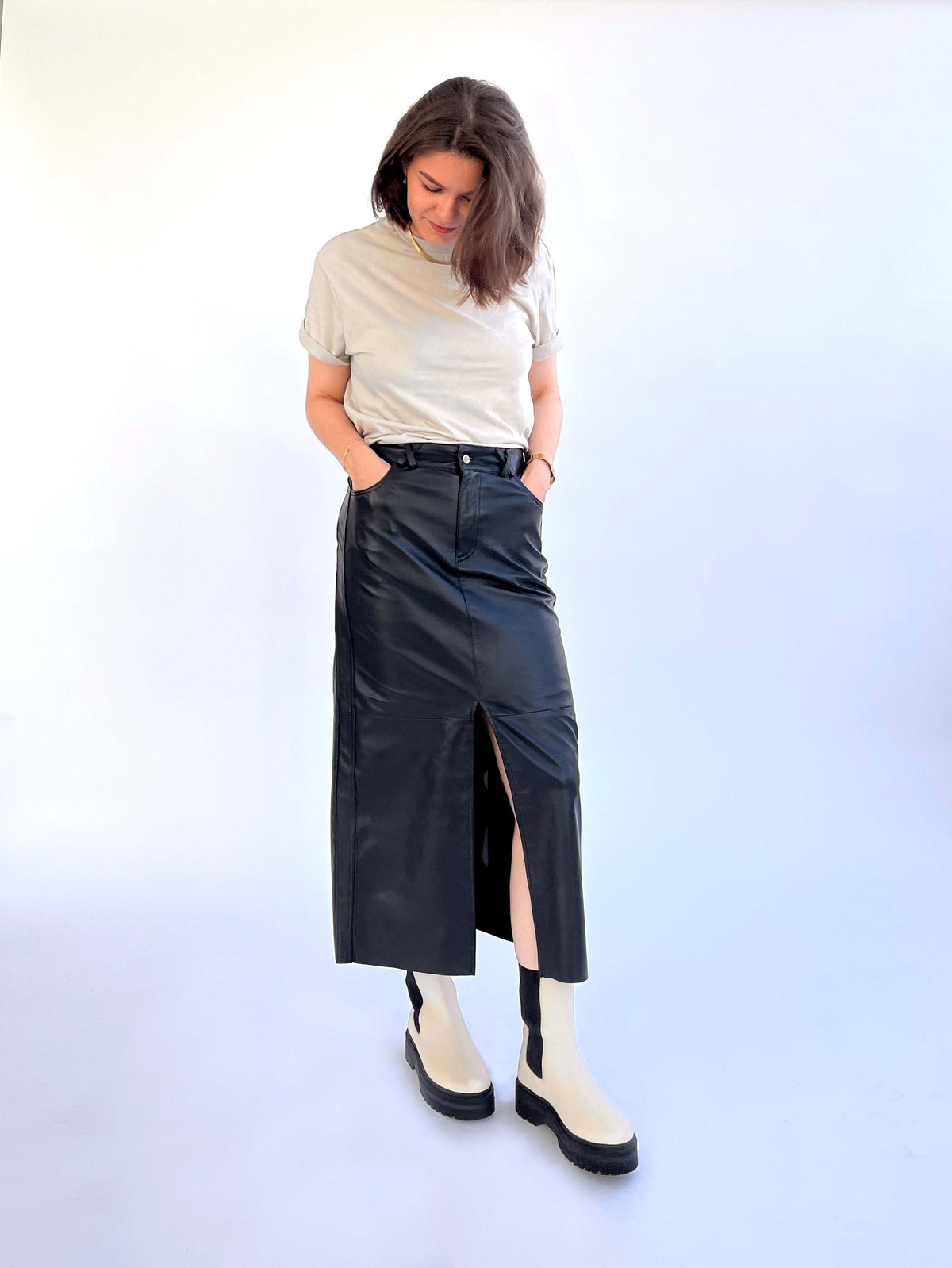 NOTYZ Lang skindnederdel Nederdele Sort