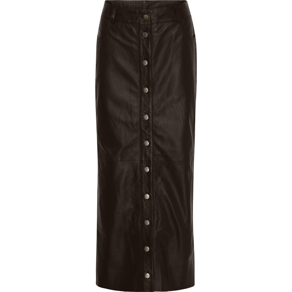 BTFCPH Lang skindnederdel med knapper Nederdele Dark Chocolate Brown w Gunmetal acc.