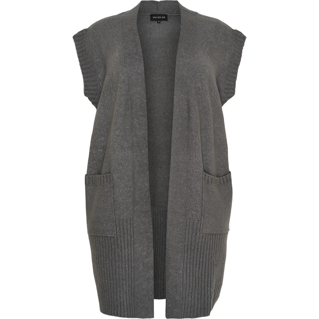 NO. 1 BY OX Lang vest i strik Veste Grå