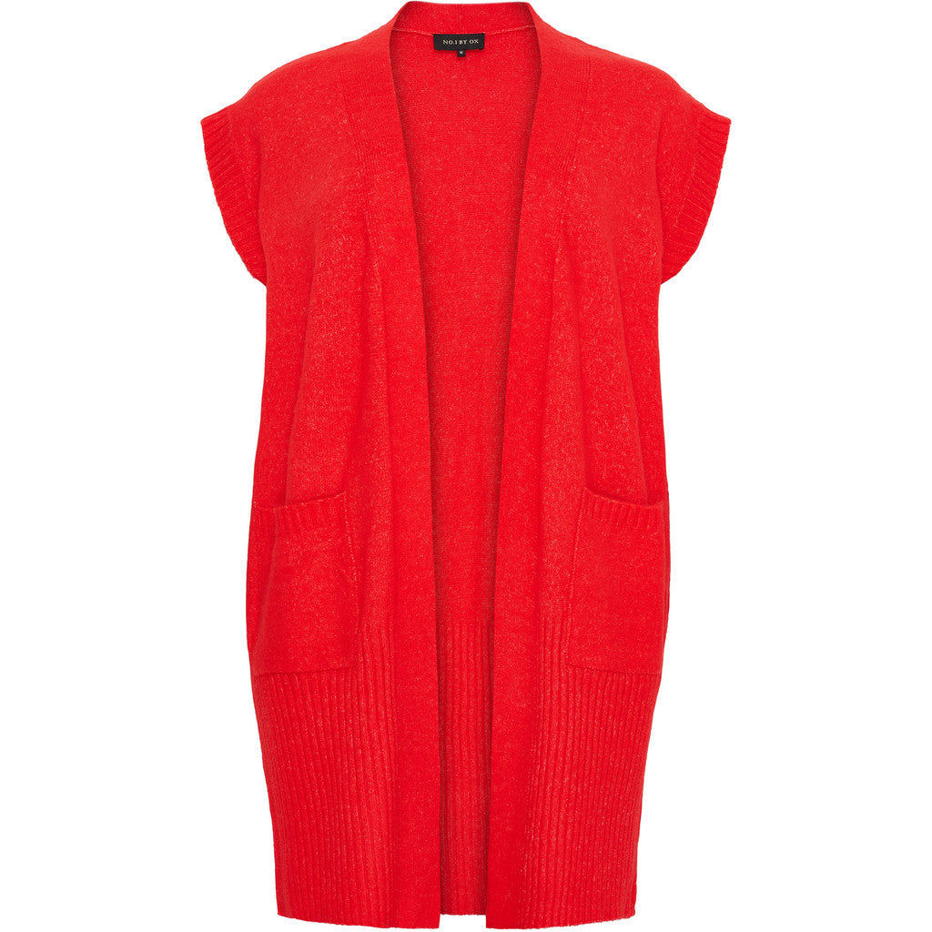 NO. 1 BY OX Lang vest i strik Veste Tomato Red