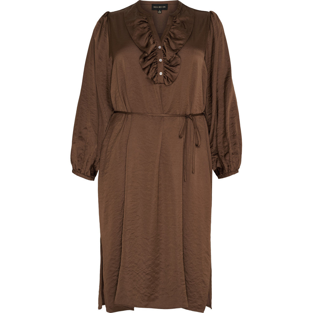 NO. 1 BY OX Long A shape dress V neck flair edge Kjoler Brown Stone