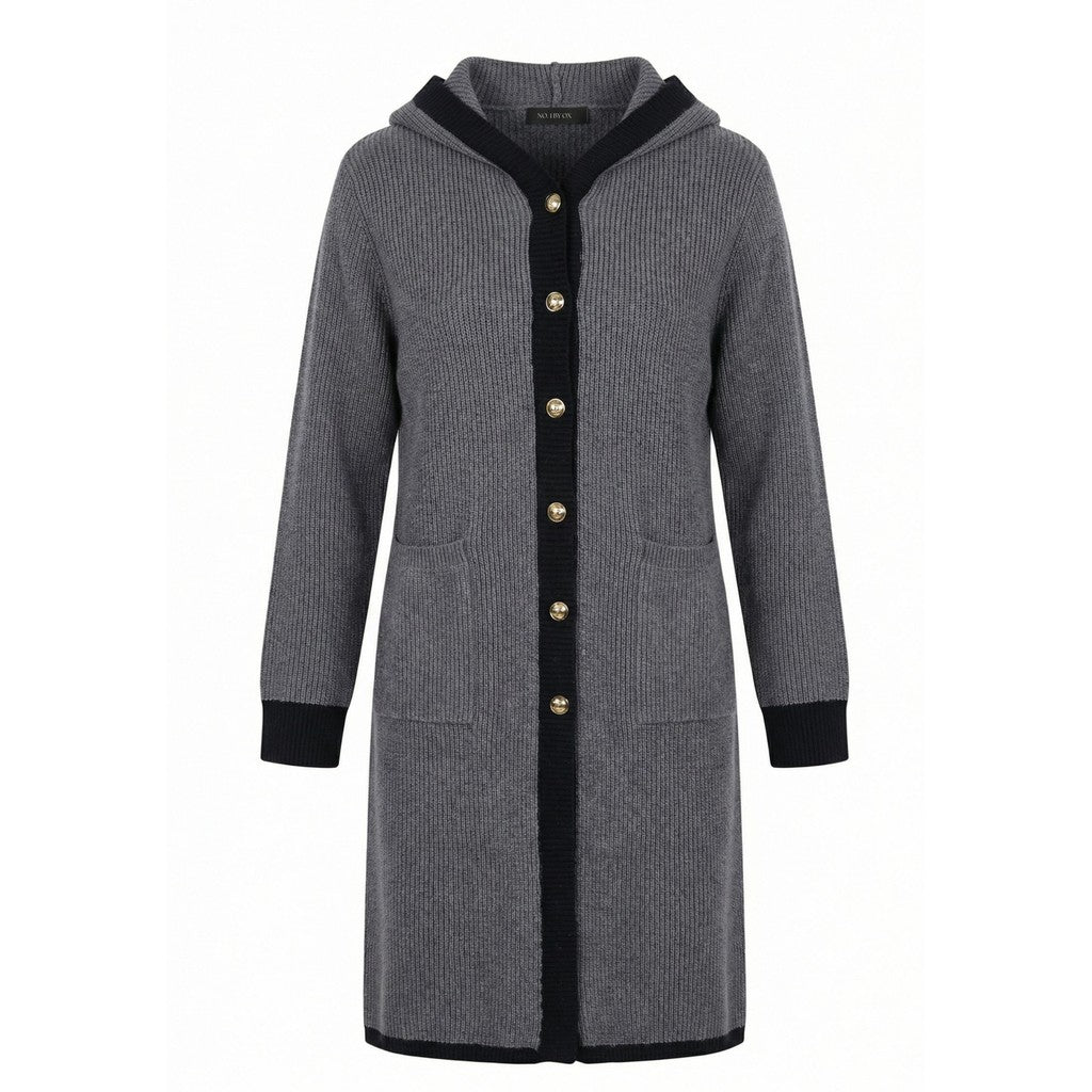NO. 1 BY OX Long Cardigan w hood Cardigans Grå