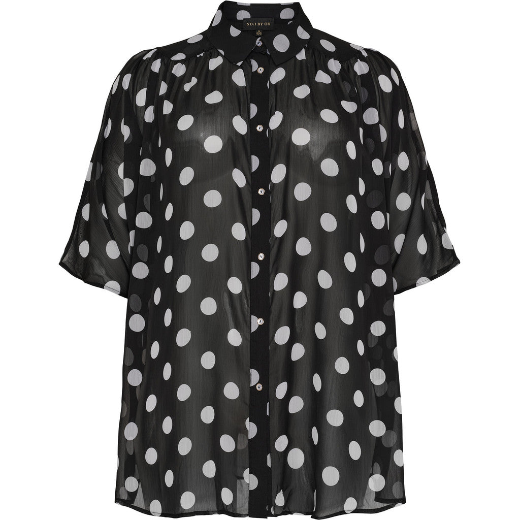 NO. 1 BY OX Long Loose batwing Blouse Bluser Black w White Dots