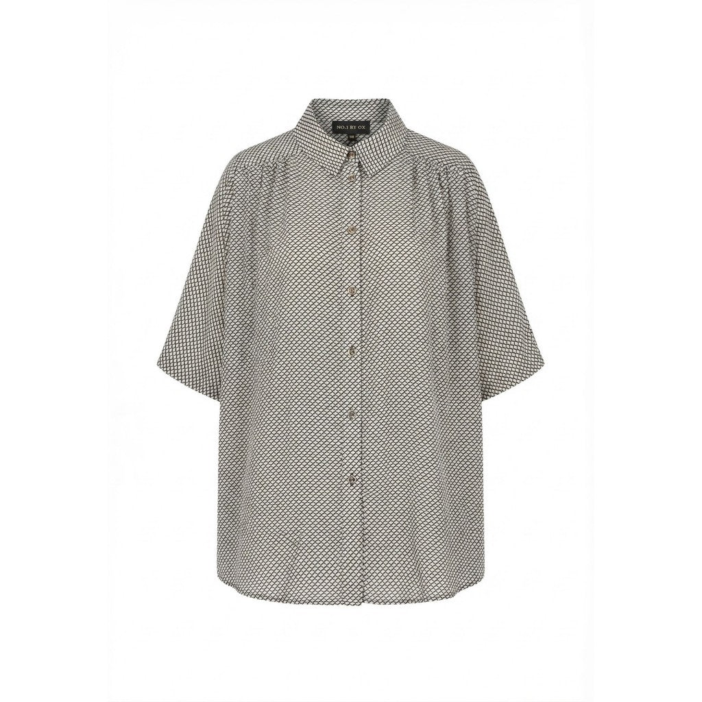 NO. 1 BY OX Long Loose batwing Blouse Bluser Beige w Black Waves