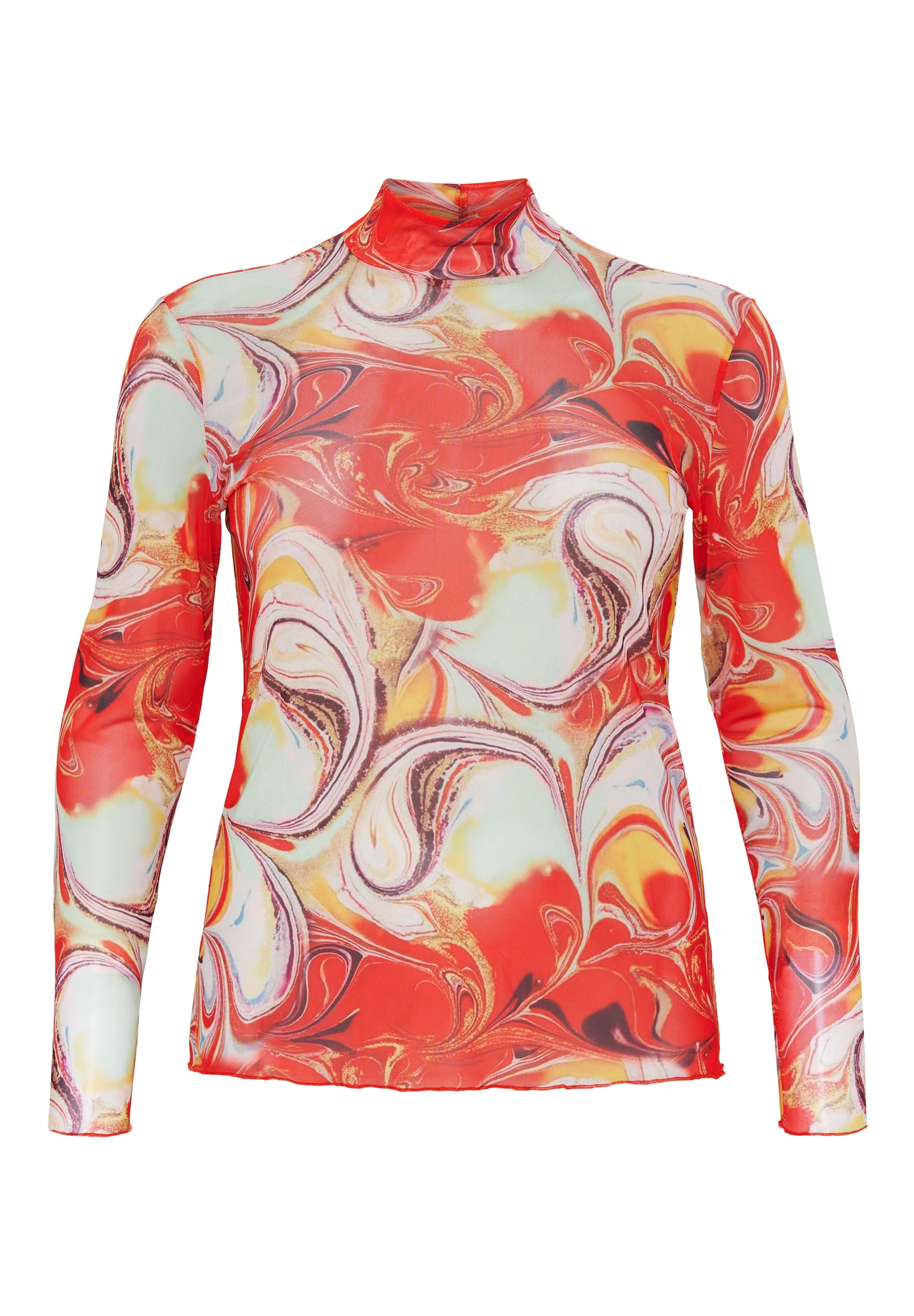 NO. 1 BY OX Mesh bluse med grafisk print Bluser Rød