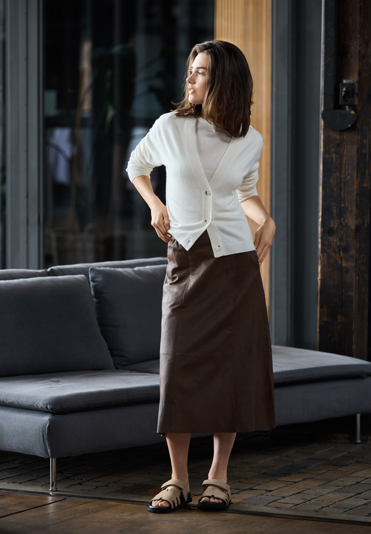 BTFCPH Midi A-shape nederdel i læder Nederdele Brun