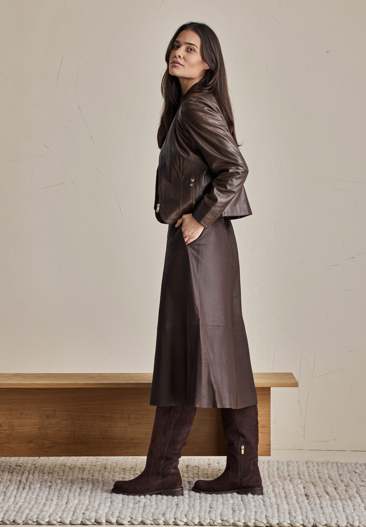 BTFCPH Midi A-shape nederdel i læder Nederdele Espresso