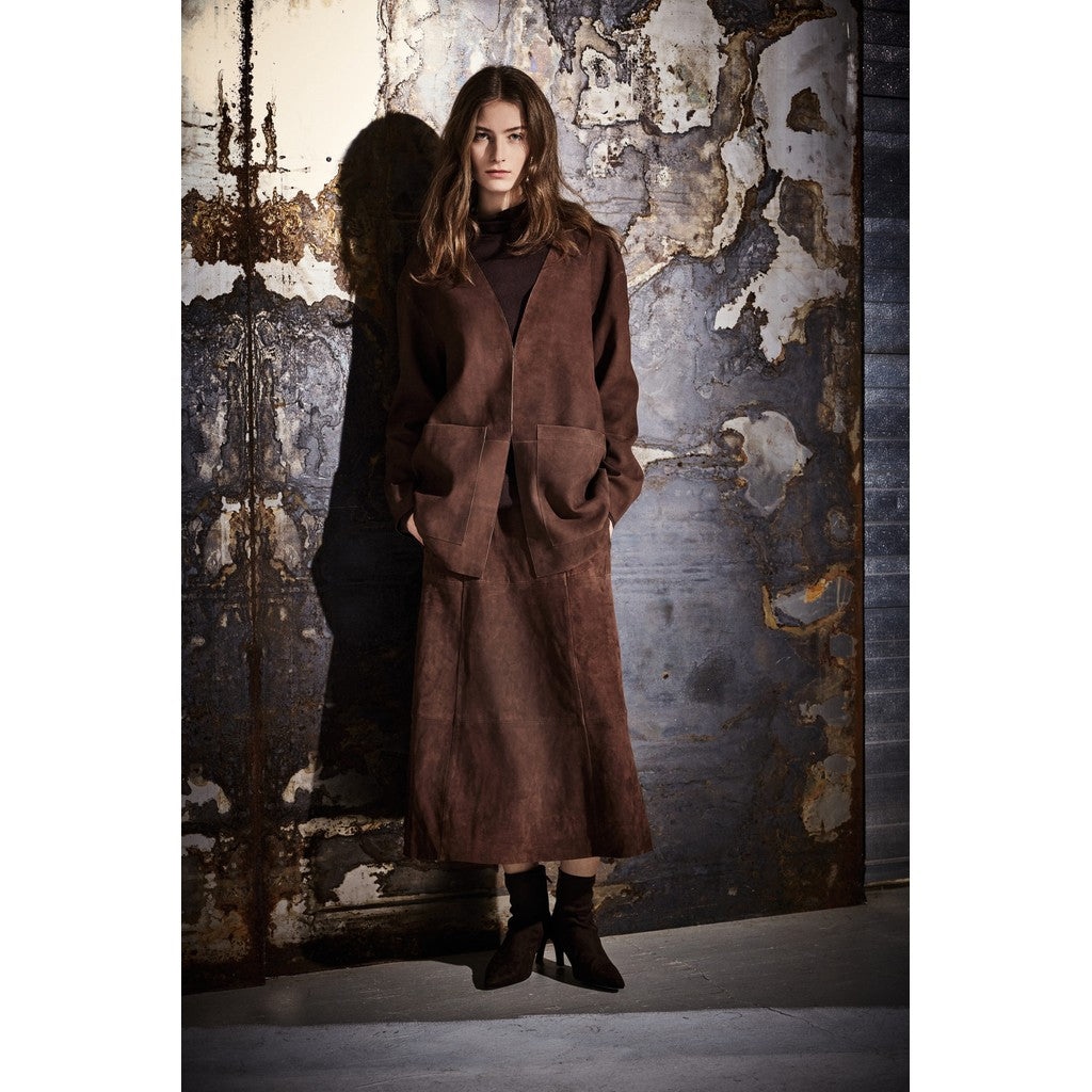 NOTYZ Midi A-shape nederdel i ruskind Nederdele Cinnamon Brown