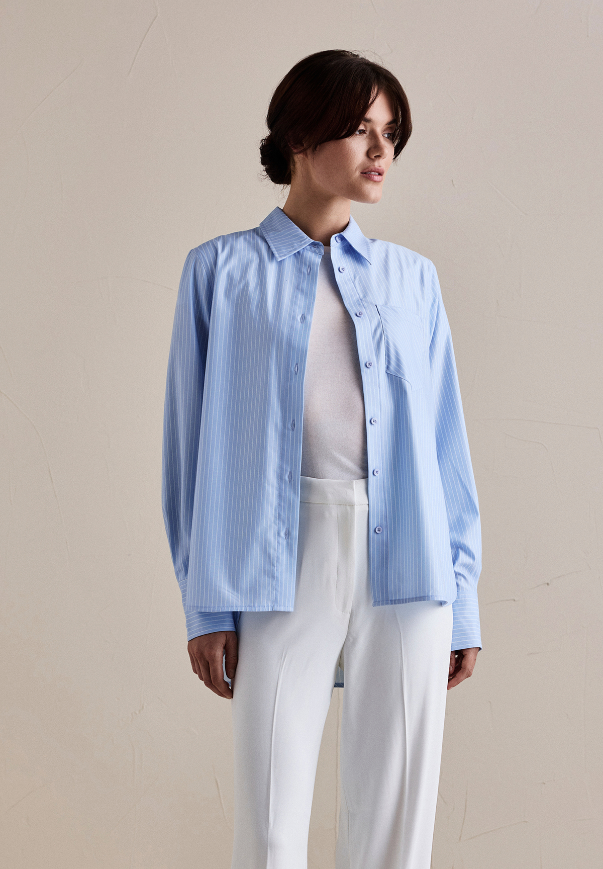 BTFCPH Oversized bambusskjorte med striber Skjorter Light Blue Stripe