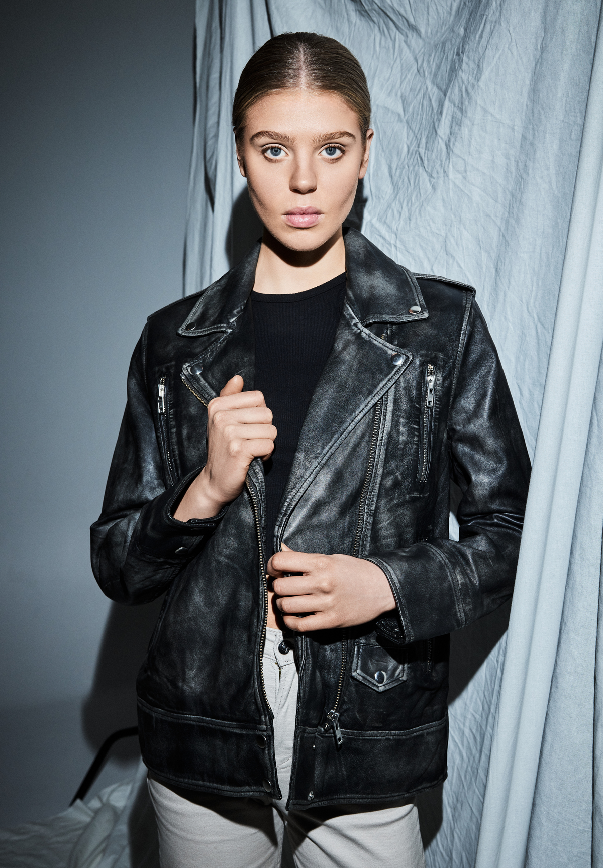 NOTYZ Oversized bikerjakke Jakker Grey w. Silver acc.