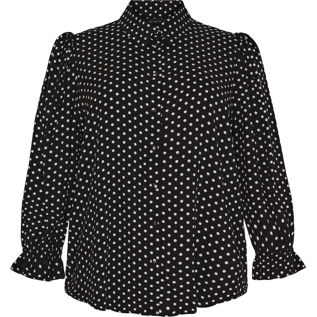 NO. 1 BY OX Shirt w 3/4 puff sleeves and 6 cm flair cuffs Skjorter Black w White Dots