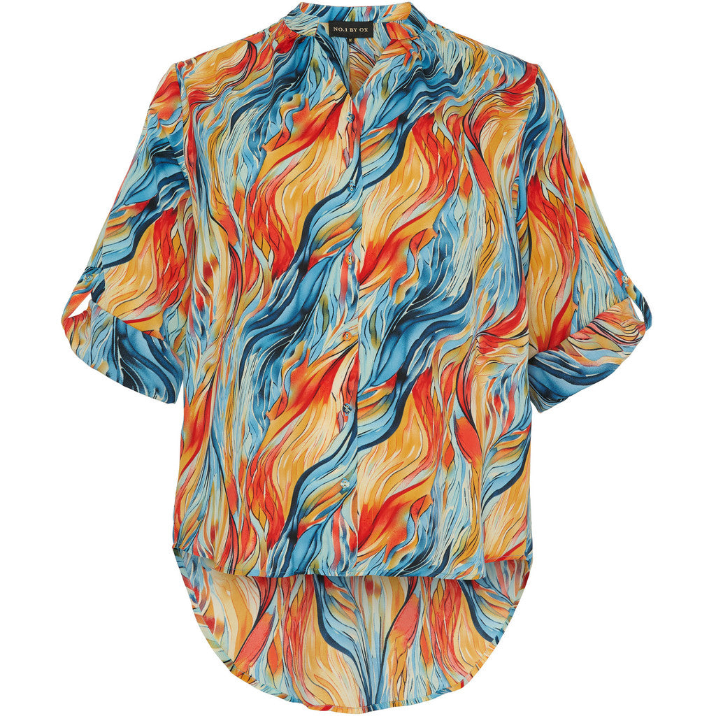 NO. 1 BY OX Farverig skjorte Skjorter Bright Multi coloured Wave print