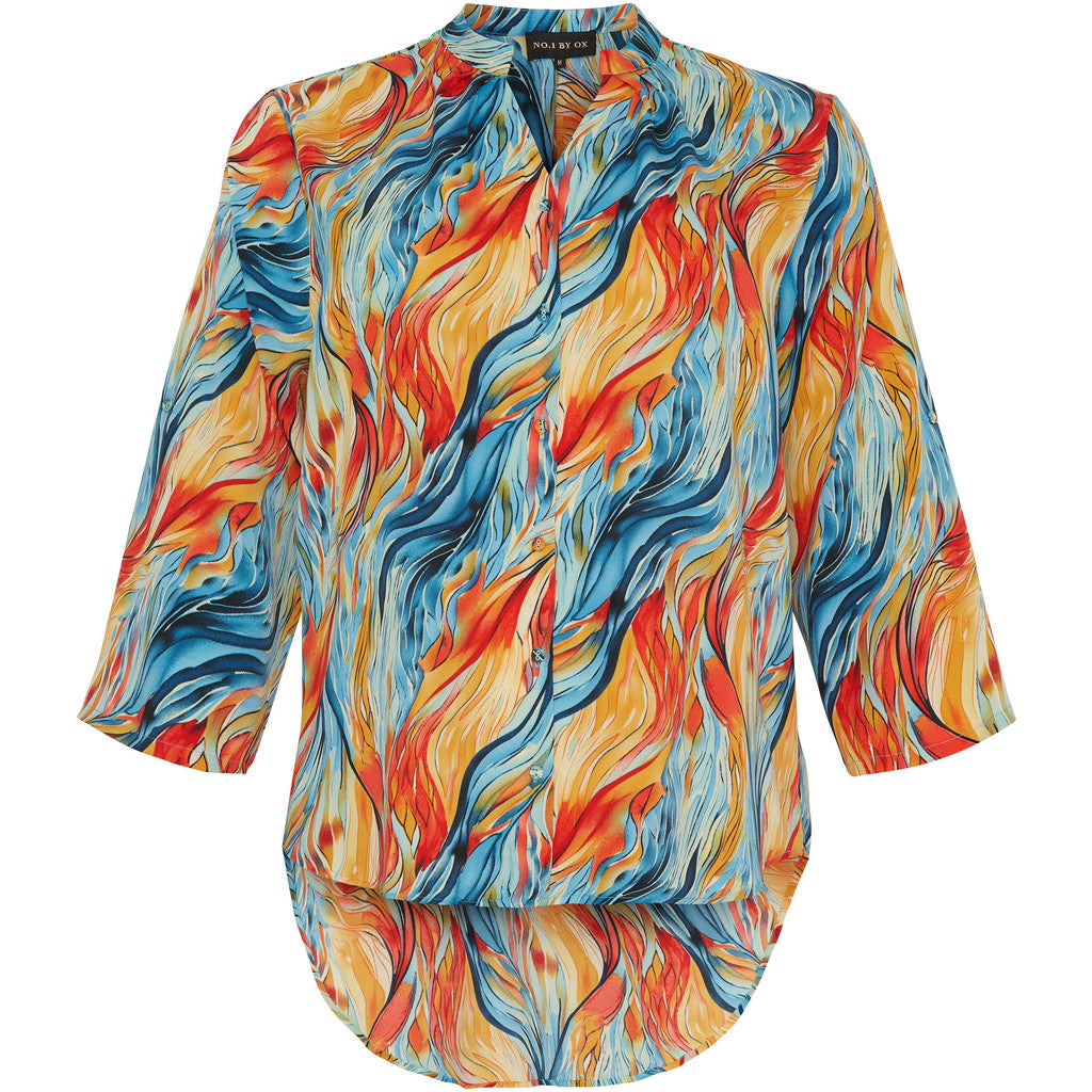 NO. 1 BY OX Farverig skjorte Skjorter Bright Multi coloured Wave print