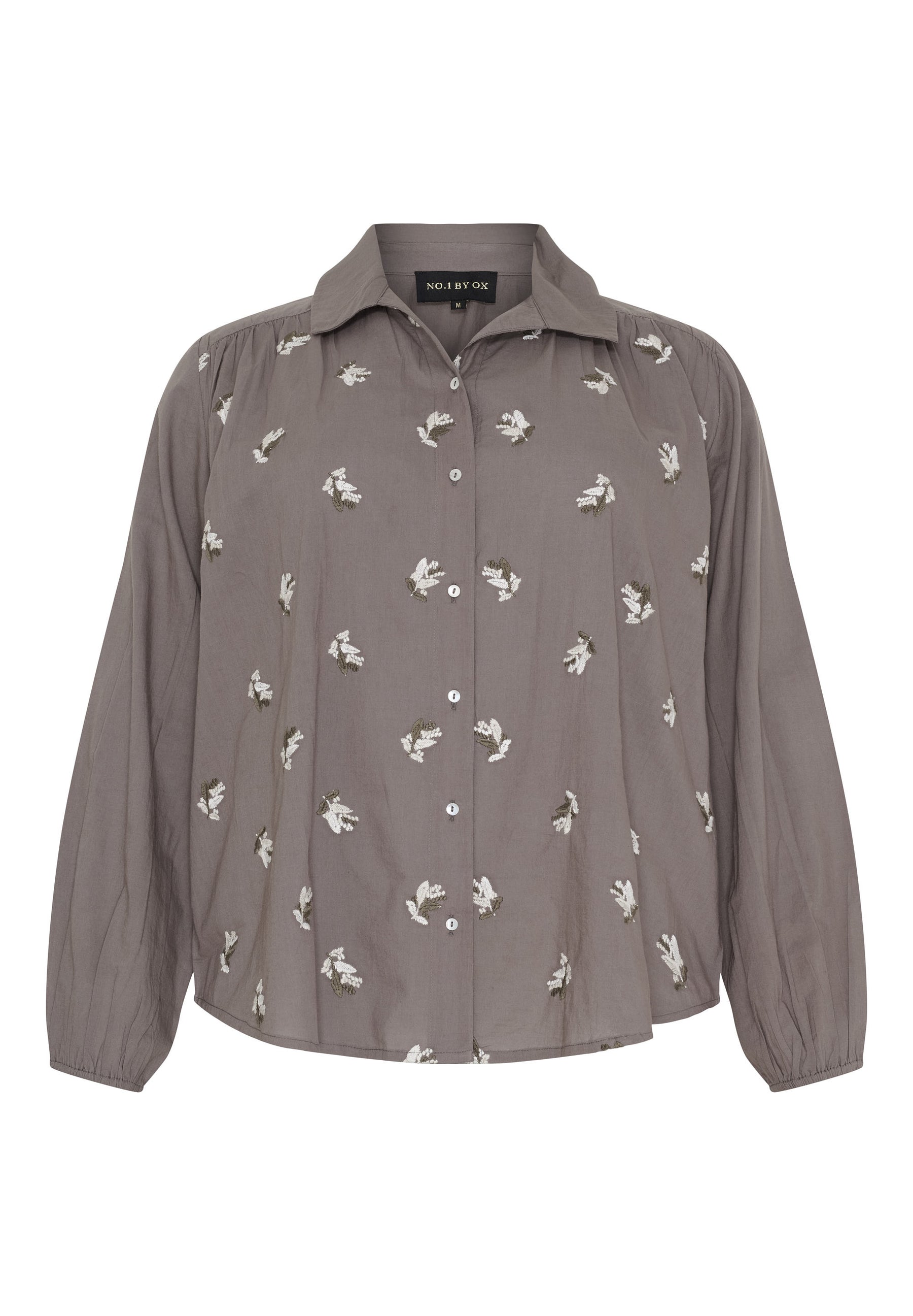 NO. 1 BY OX Shirt w embroidered flowers and long sleeves w elastic in cuffs Skjorter Brun