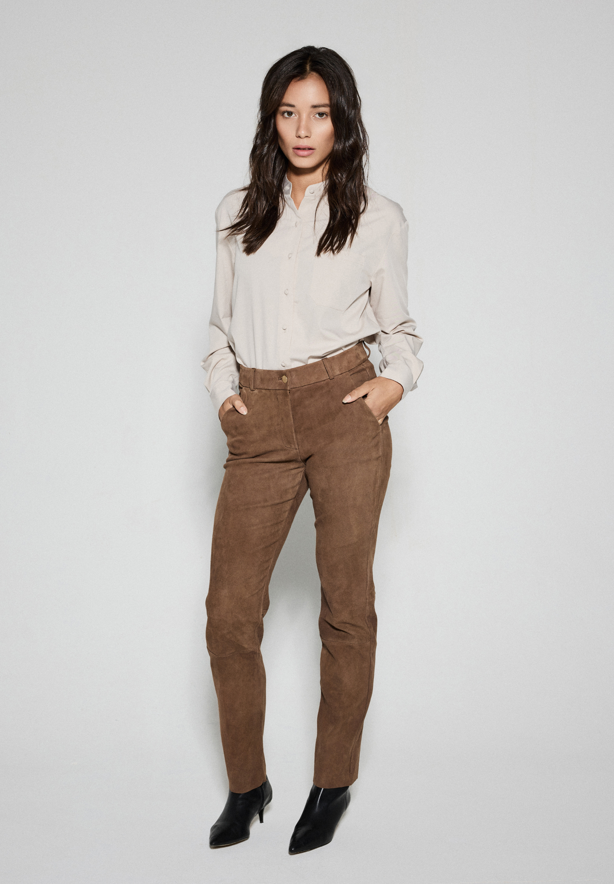 NOTYZ Skindbuks med lige ben Bukser Hazelnut w. Light Gold acc.