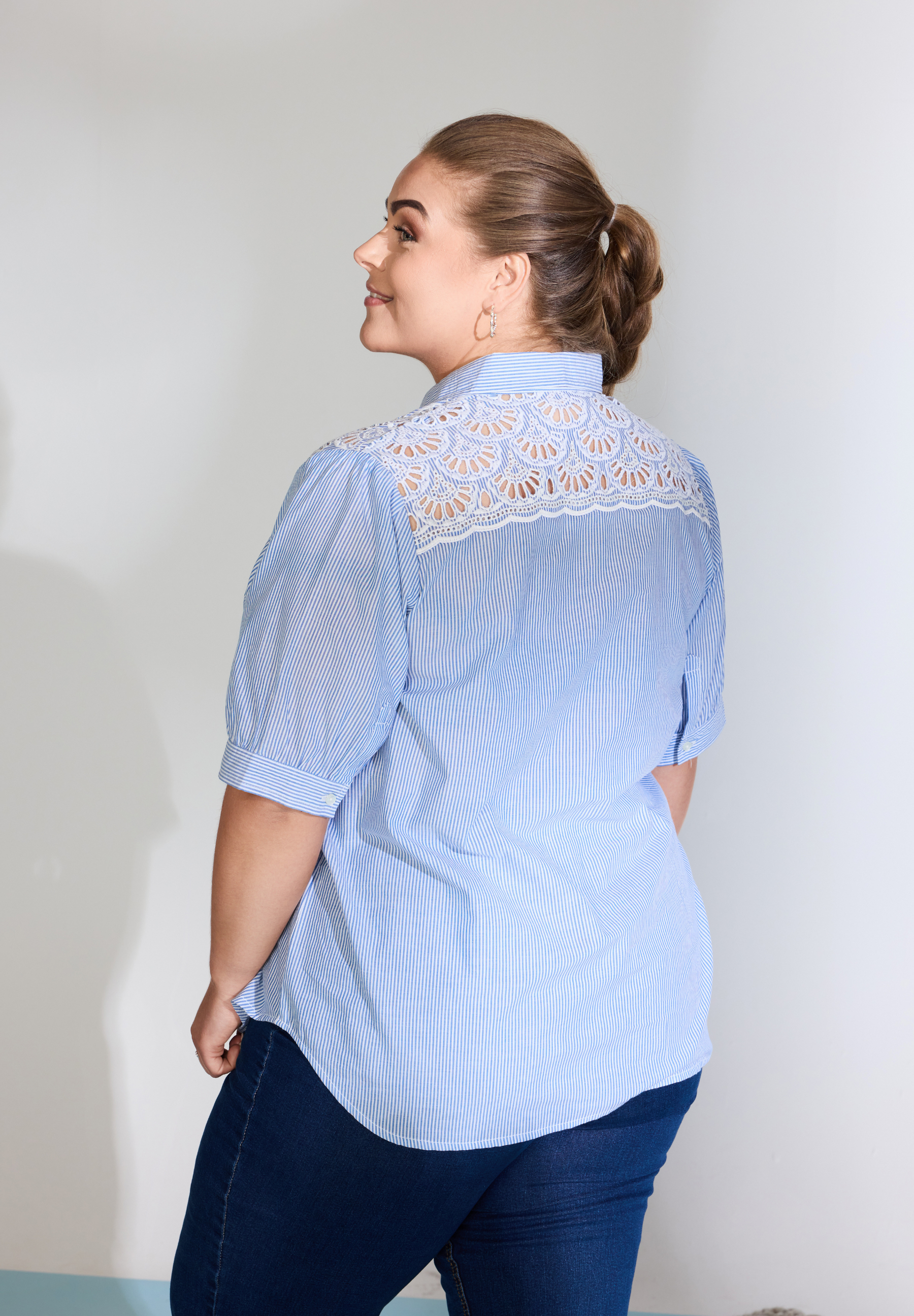 NO. 1 BY OX Skjorte med broderi Skjorter White/Blue pinstripe