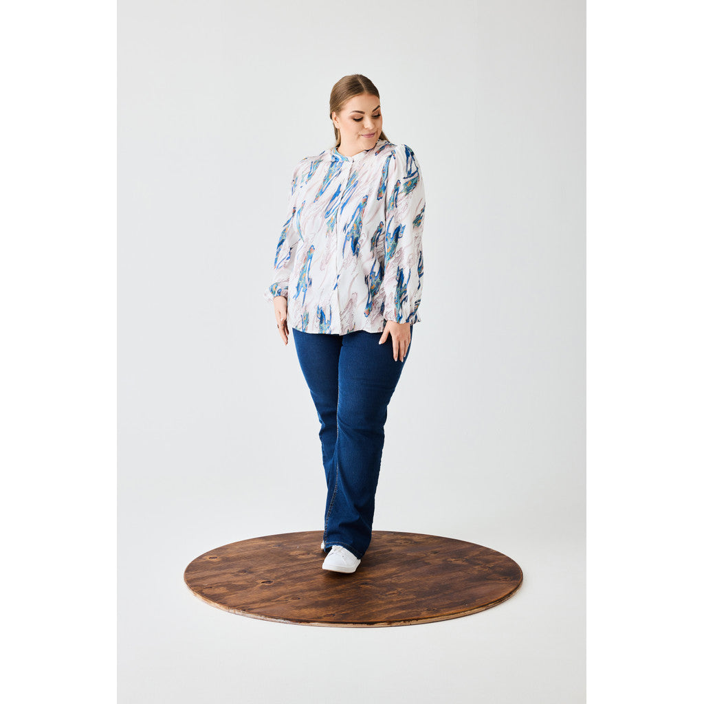NO. 1 BY OX Skjorte med rund halsudskæring Skjorter White w Blue blush waves and gold foil lines