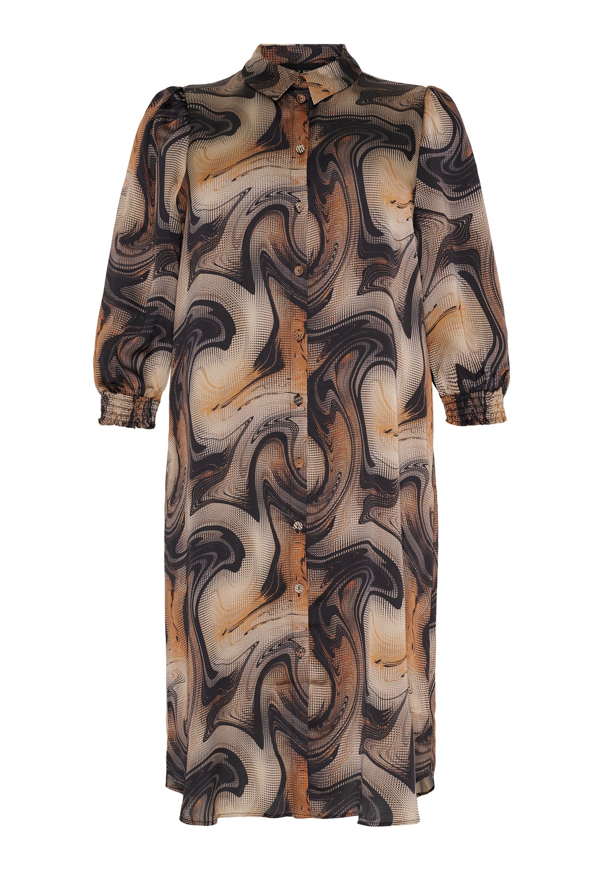 NO. 1 BY OX Skjortekjole med 3/4 ærmer Kjoler Brown and black swirl print