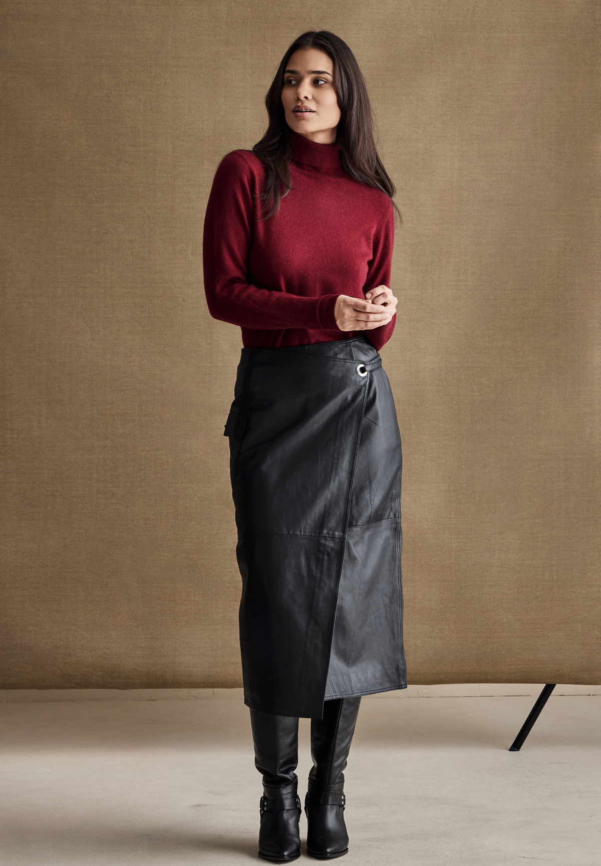 BTFCPH Slå-om-nederdel i læder Nederdele Sort