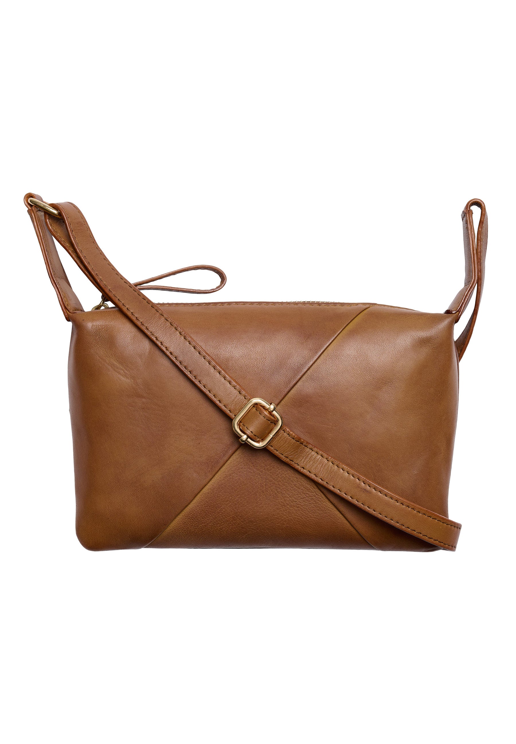 BTFCPH Klassisk lædertaske med dekorative folder Tasker Cognac w. Light Gold acc.