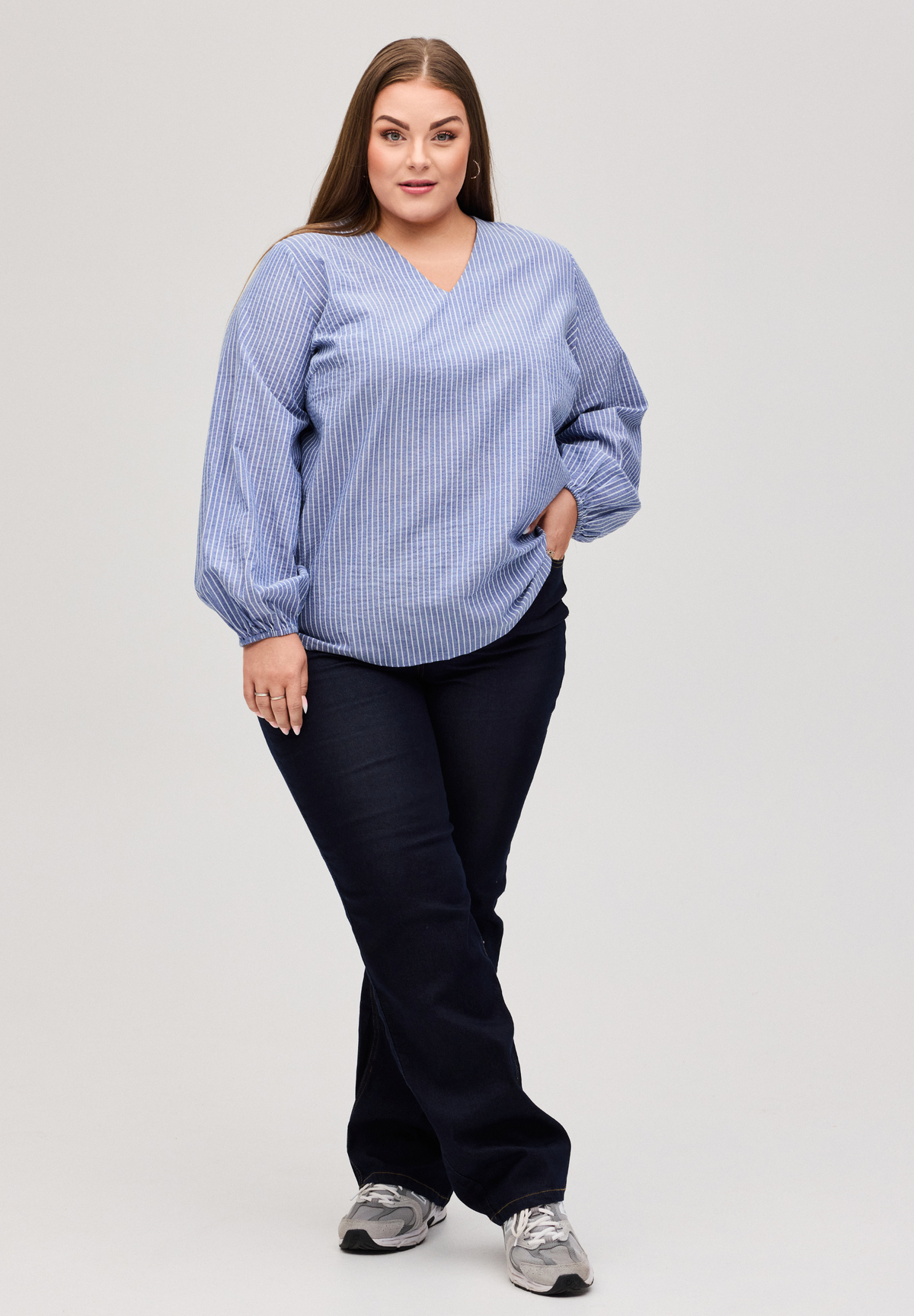 NO. 1 BY OX Stribet bluse Bluser Denim blue pinstripes