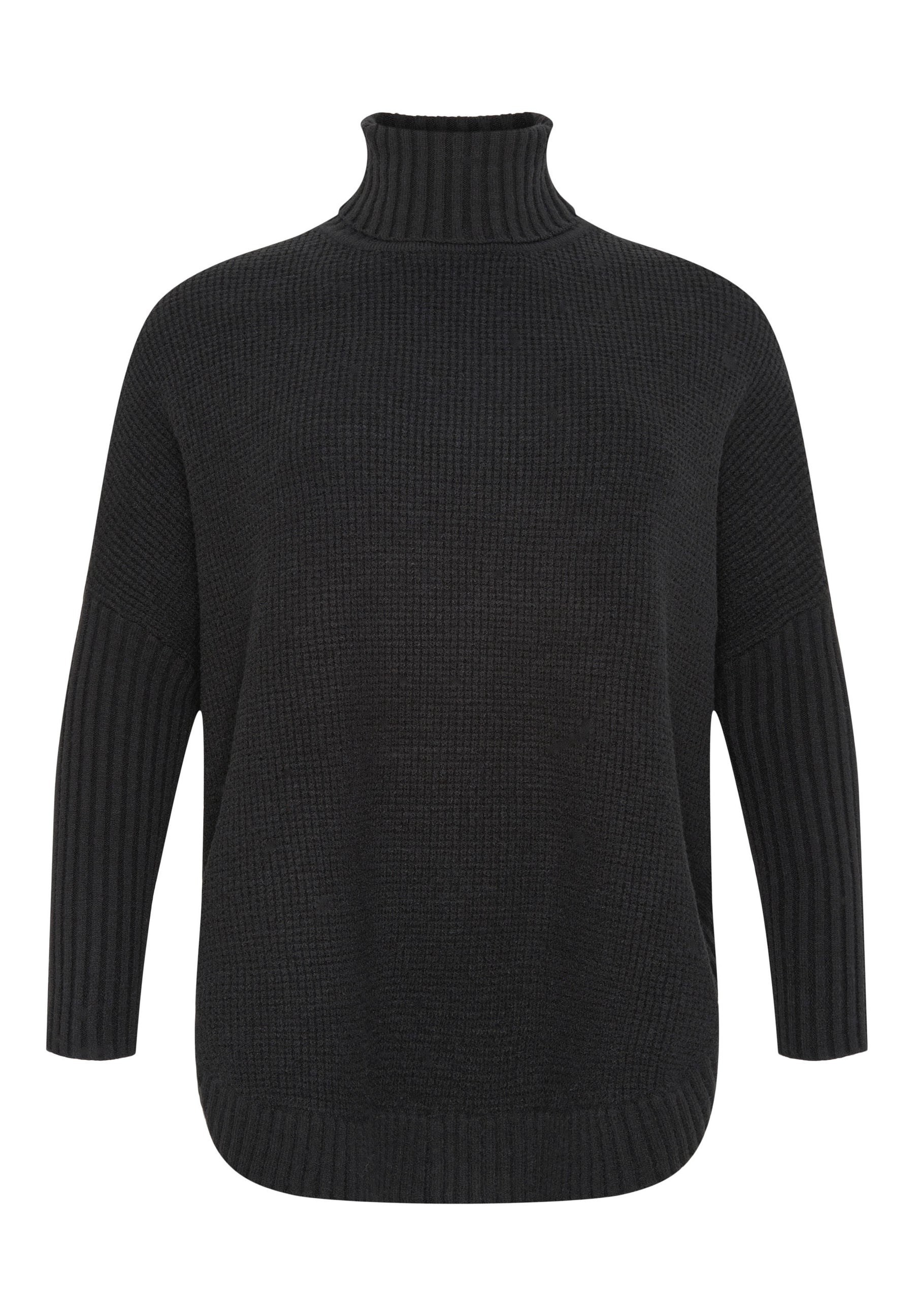 NO. 1 BY OX Strikket poncho med ribstrikkede ærmer Poncho Sort