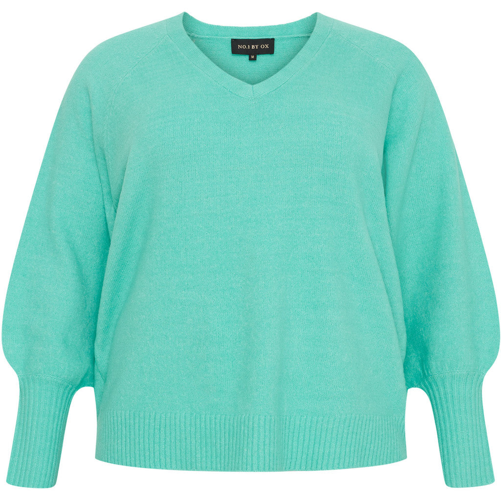 NO. 1 BY OX Striktrøje med V-udskæring Sweaters Turquoise green