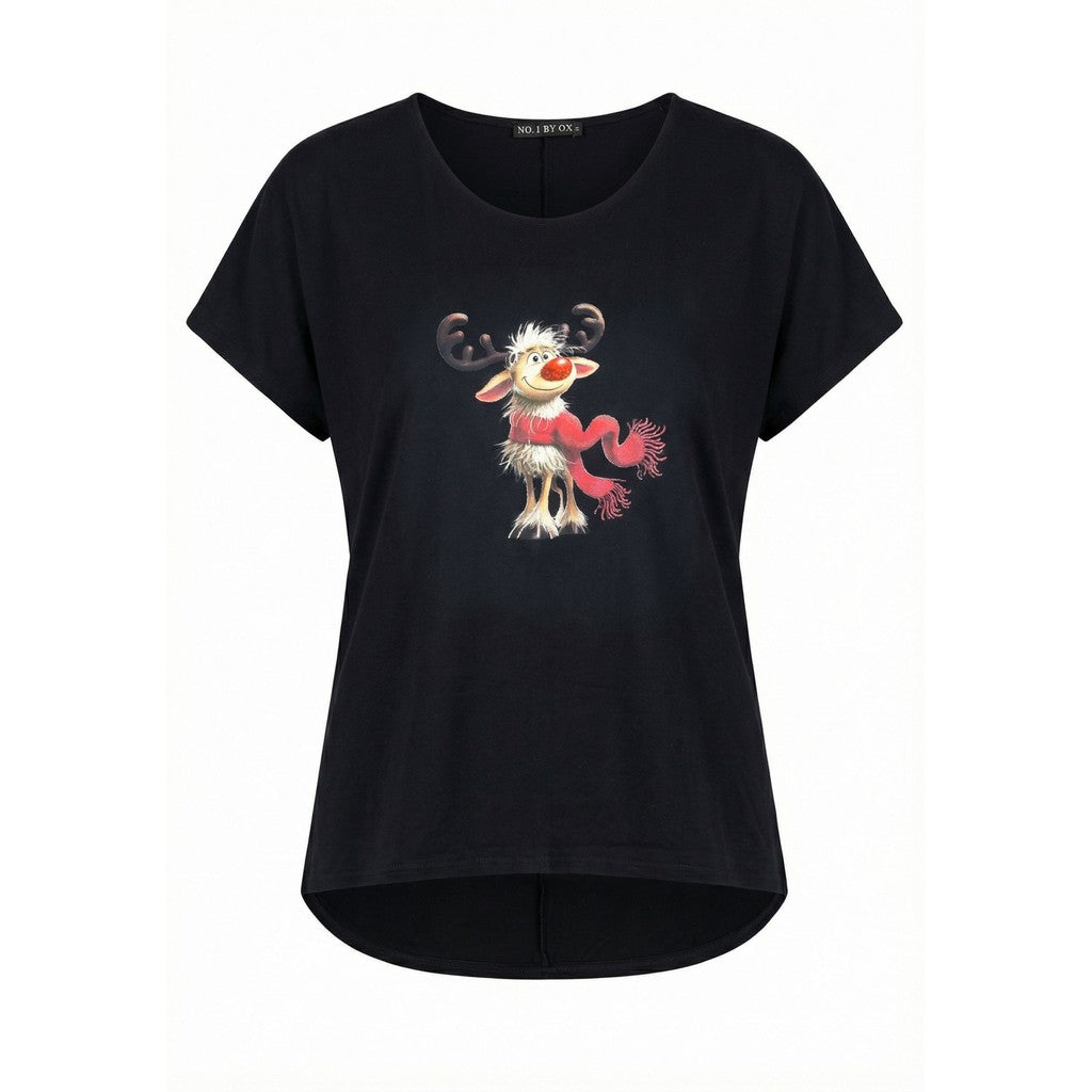 NO. 1 BY OX T-Shirt High/Low w batwing sleeve (Rudolf) T-shirts Sort