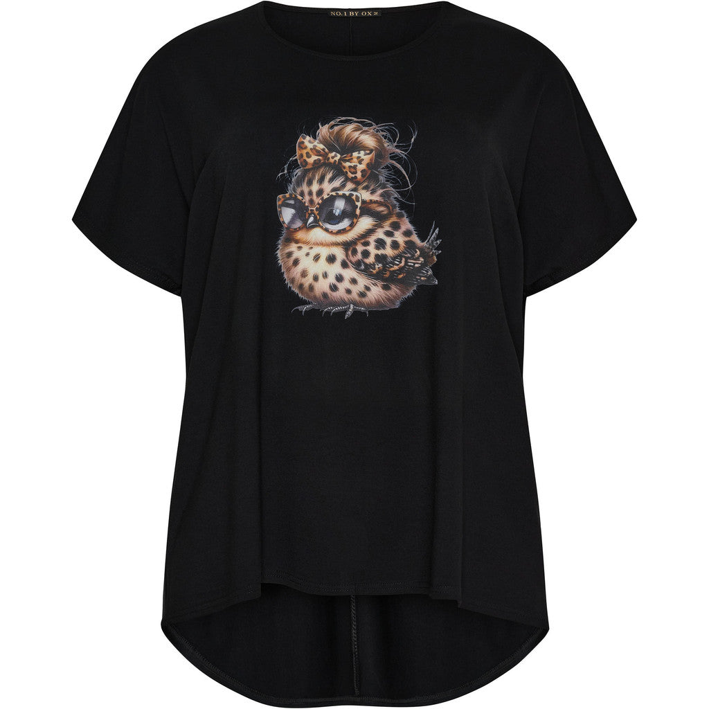 NO. 1 BY OX T-shirt High/Low w batwing (Leo Bird) T-shirts Sort