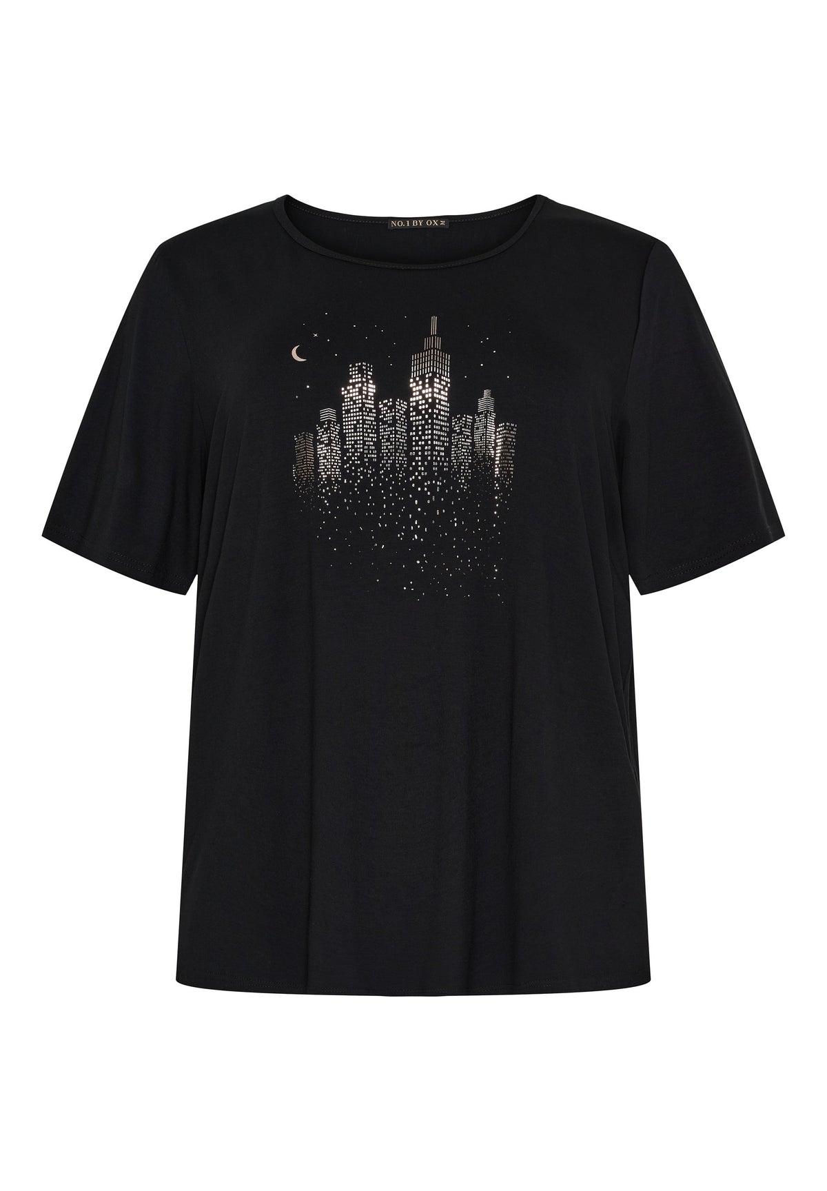 NO. 1 BY OX T-shirt SS, skyline silver foil T-shirts Sort