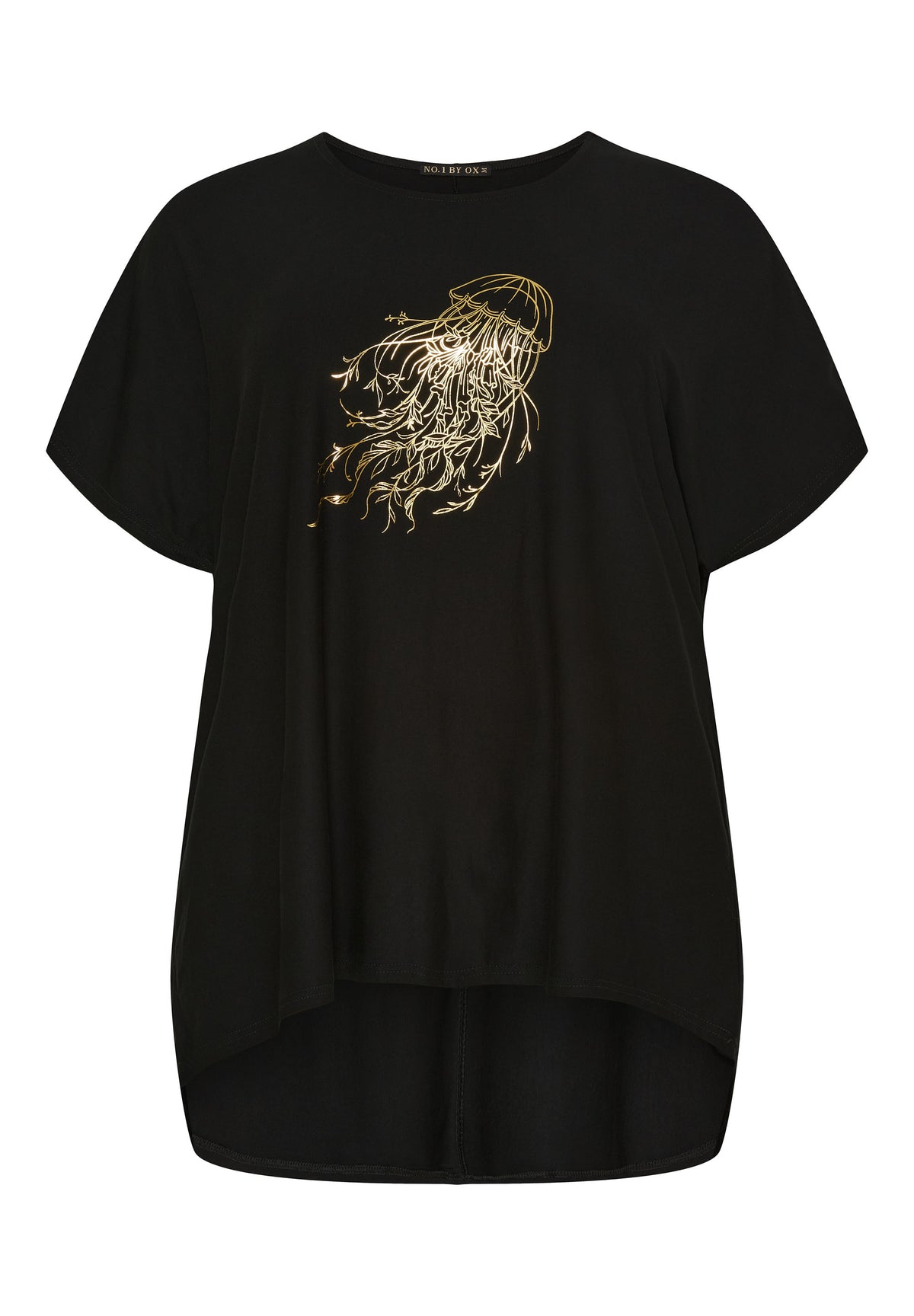 NO. 1 BY OX T-shirt med batwing-ærmer og guldprint T-shirts Sort
