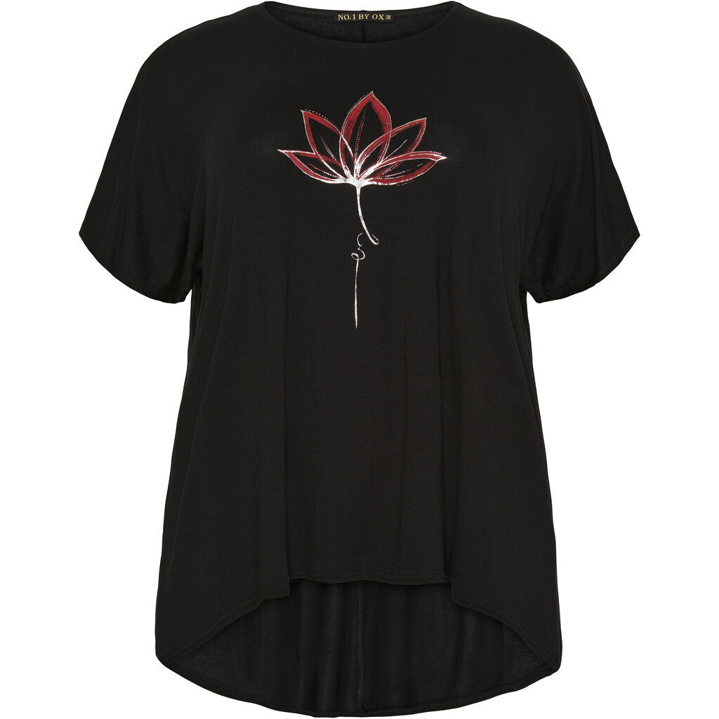 NO. 1 BY OX T-shirt med print af blomst T-shirts Sort