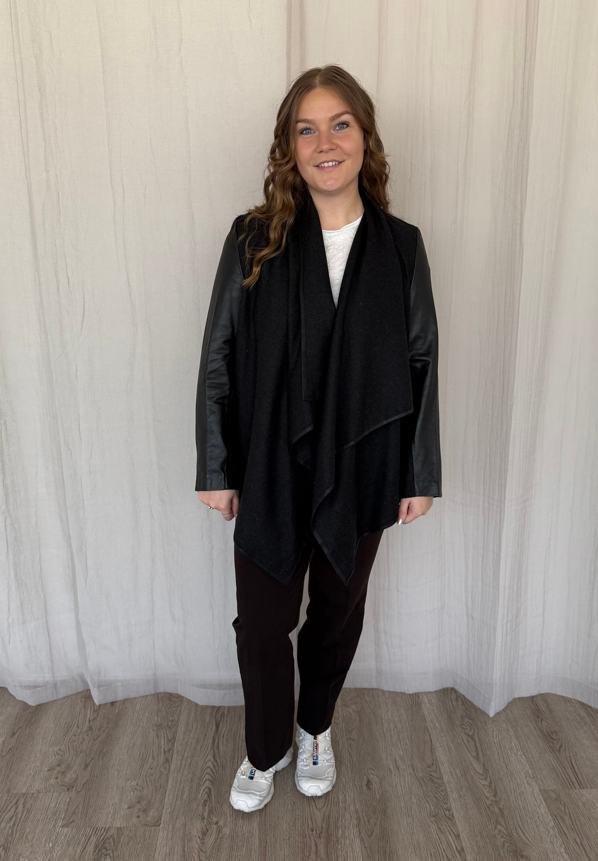 NOTYZ Uld cardigan med læder - KOLLEKTIONSSALG Jakker Sort