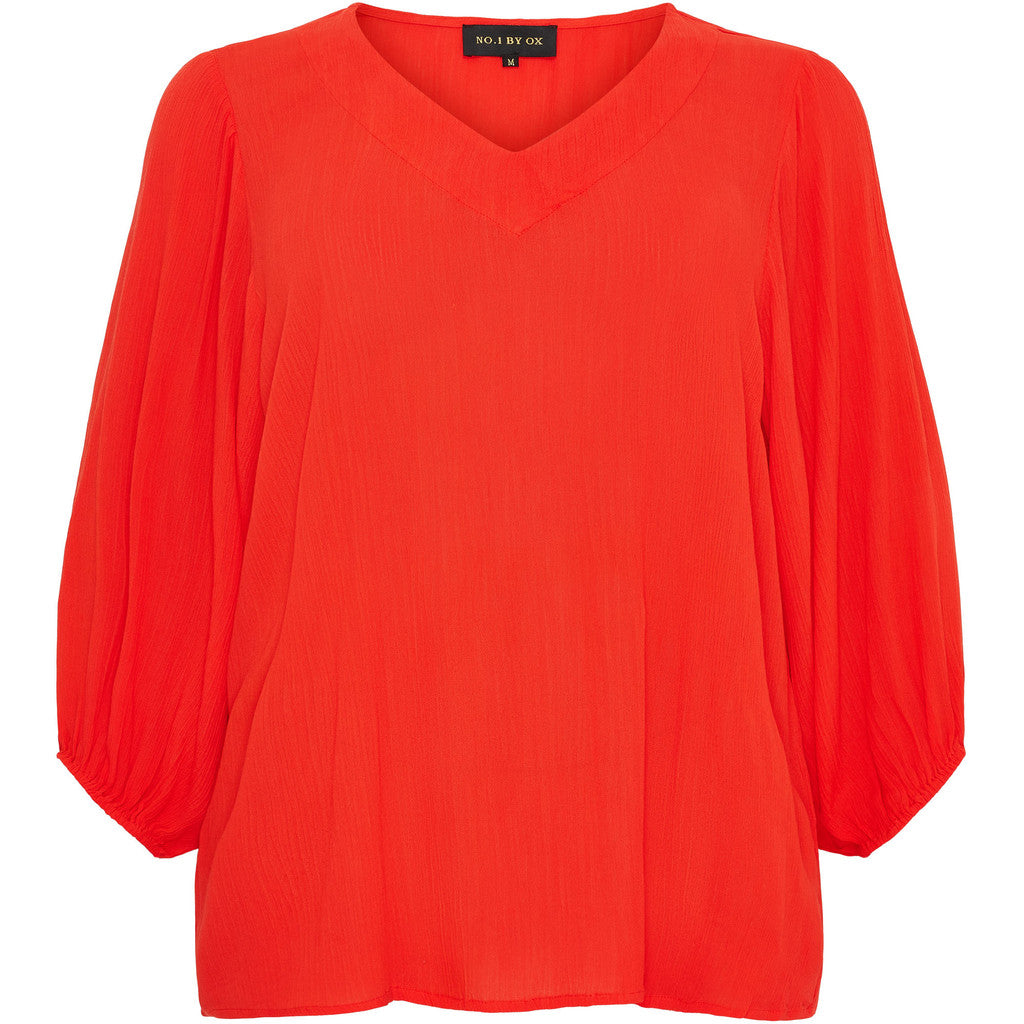 NO. 1 BY OX V neck blouse w batwing 3/4 sleeves Bluser Tomato Red