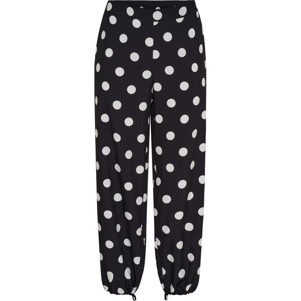 NO. 1 BY OX Wide Pants w hidden circle string Bukser Black w White Dots