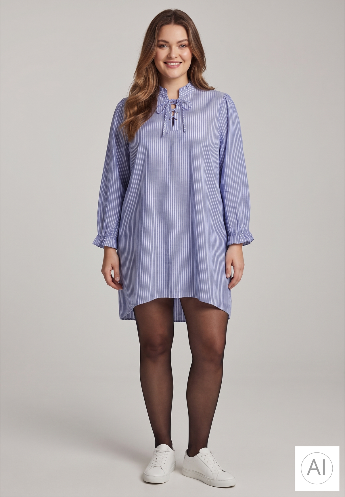 NO. 1 BY OX feminin kjole med striber Kjoler Denim blue pinstripes