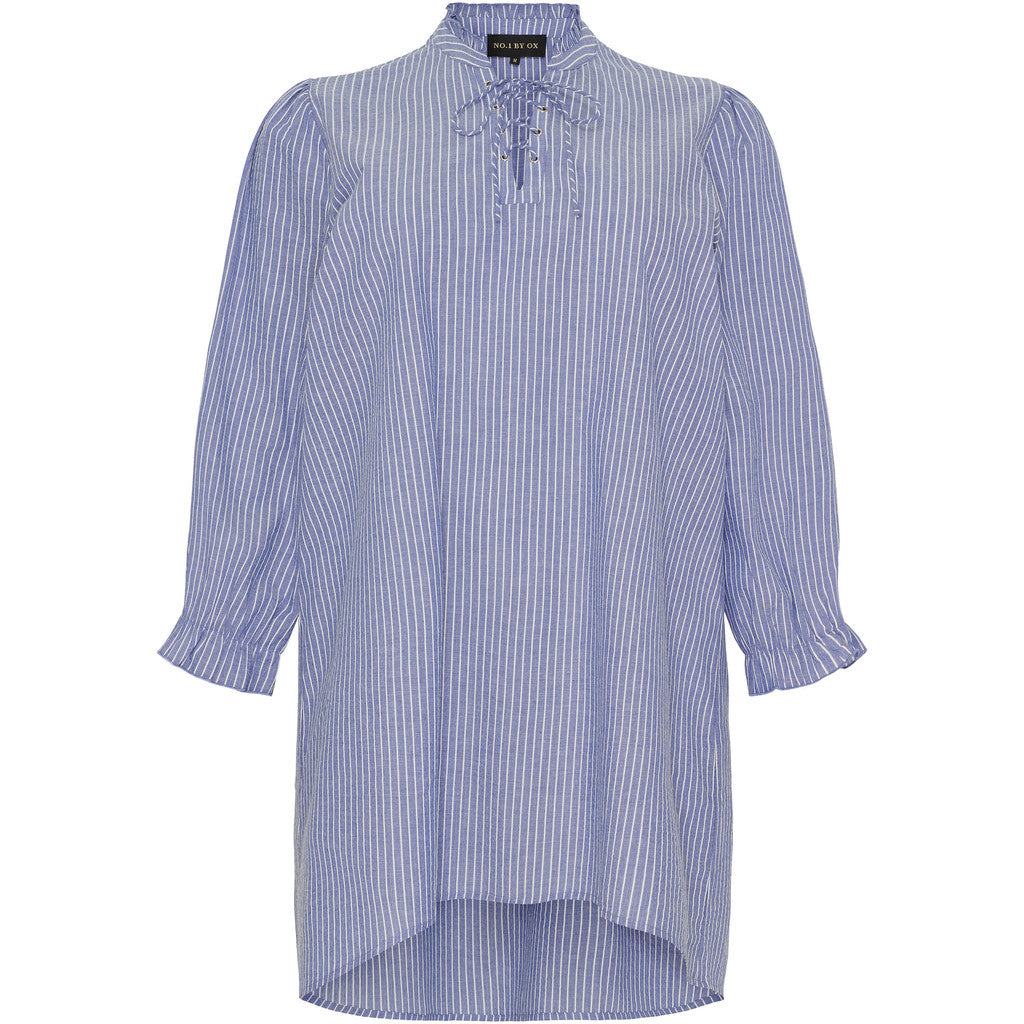 NO. 1 BY OX feminin kjole med striber Kjoler Denim blue pinstripes