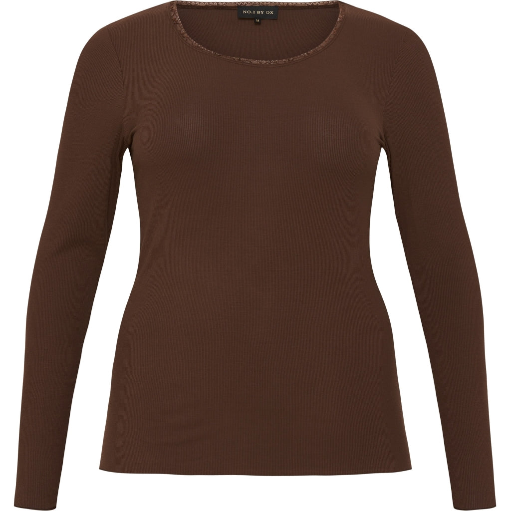 NO. 1 BY OX Basic langærmet T-shirt T-shirts Brun