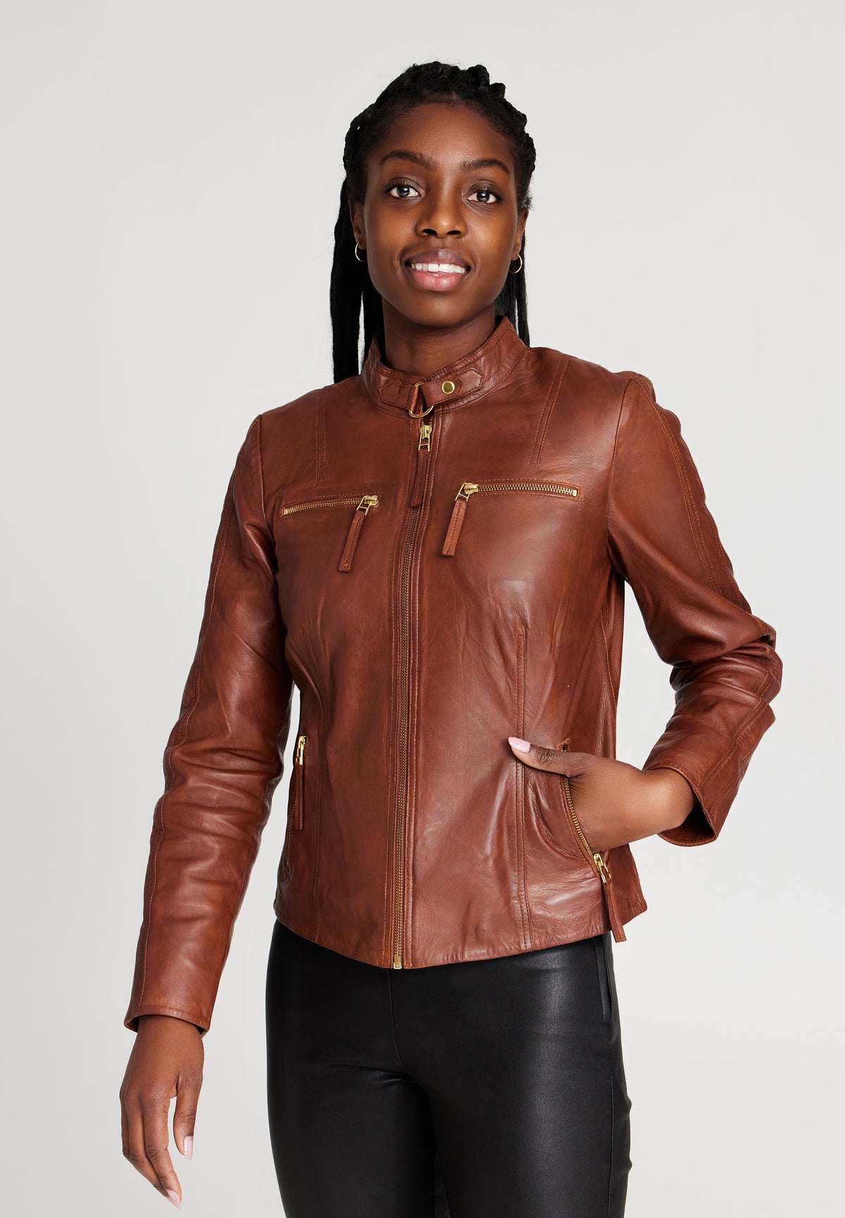 NOTYZ Bikerjakke i læder Jakker Brun