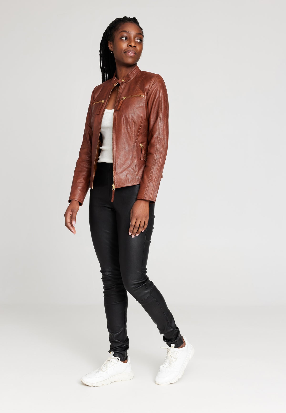 NOTYZ Bikerjakke i læder Jakker Brun