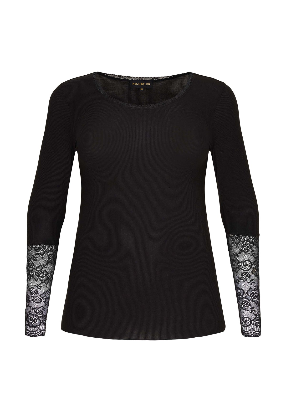 NO. 1 BY OX Bluse med blonder på ærmerne Bluser Sort