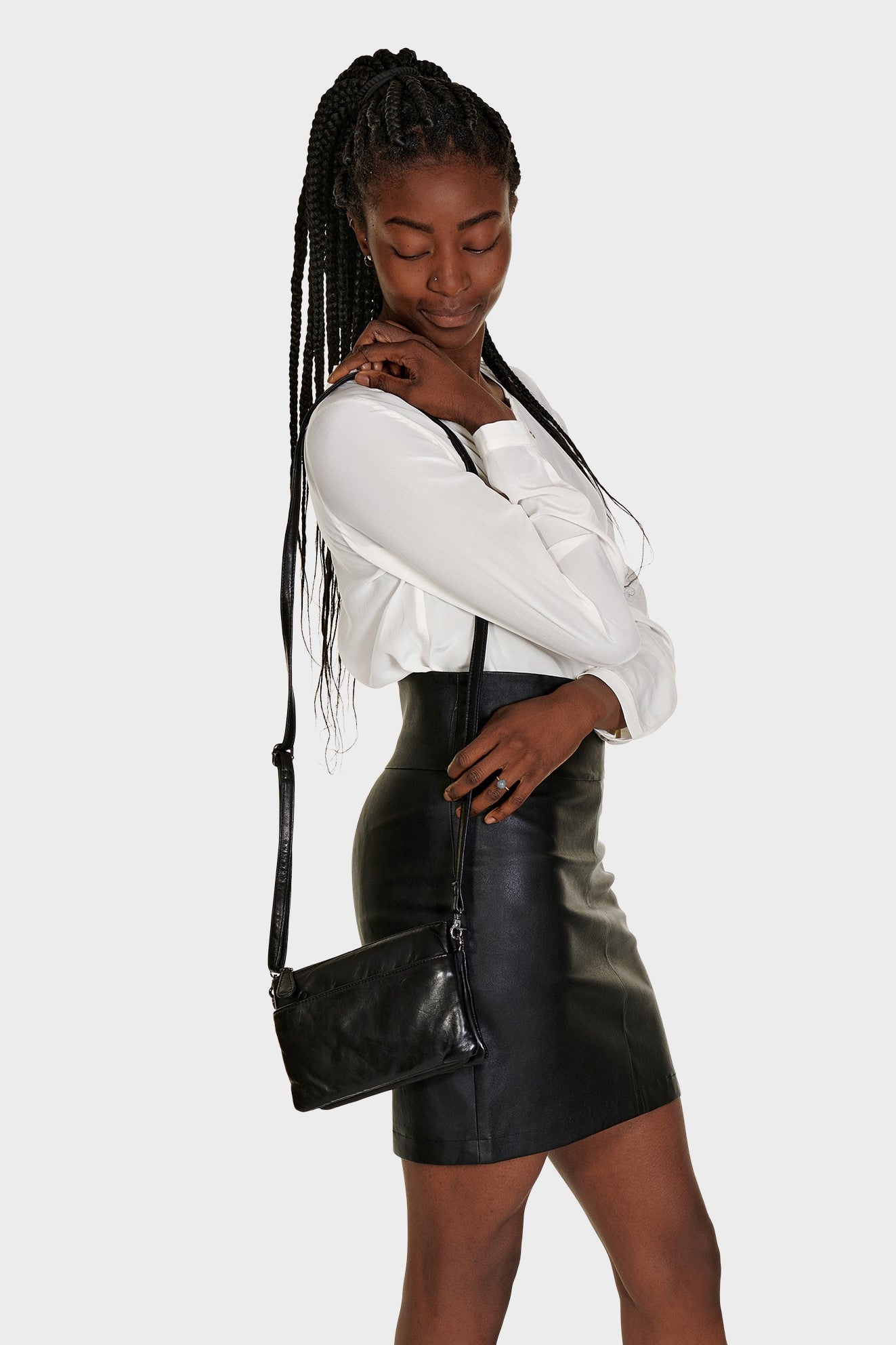 Orchid Crossbody taske i læder Tasker Sort