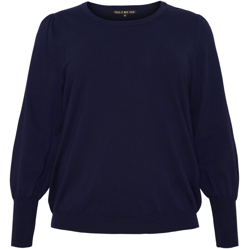 NO. 1 BY OX Finstrikket bluse med ballonærmer Bluser Blå